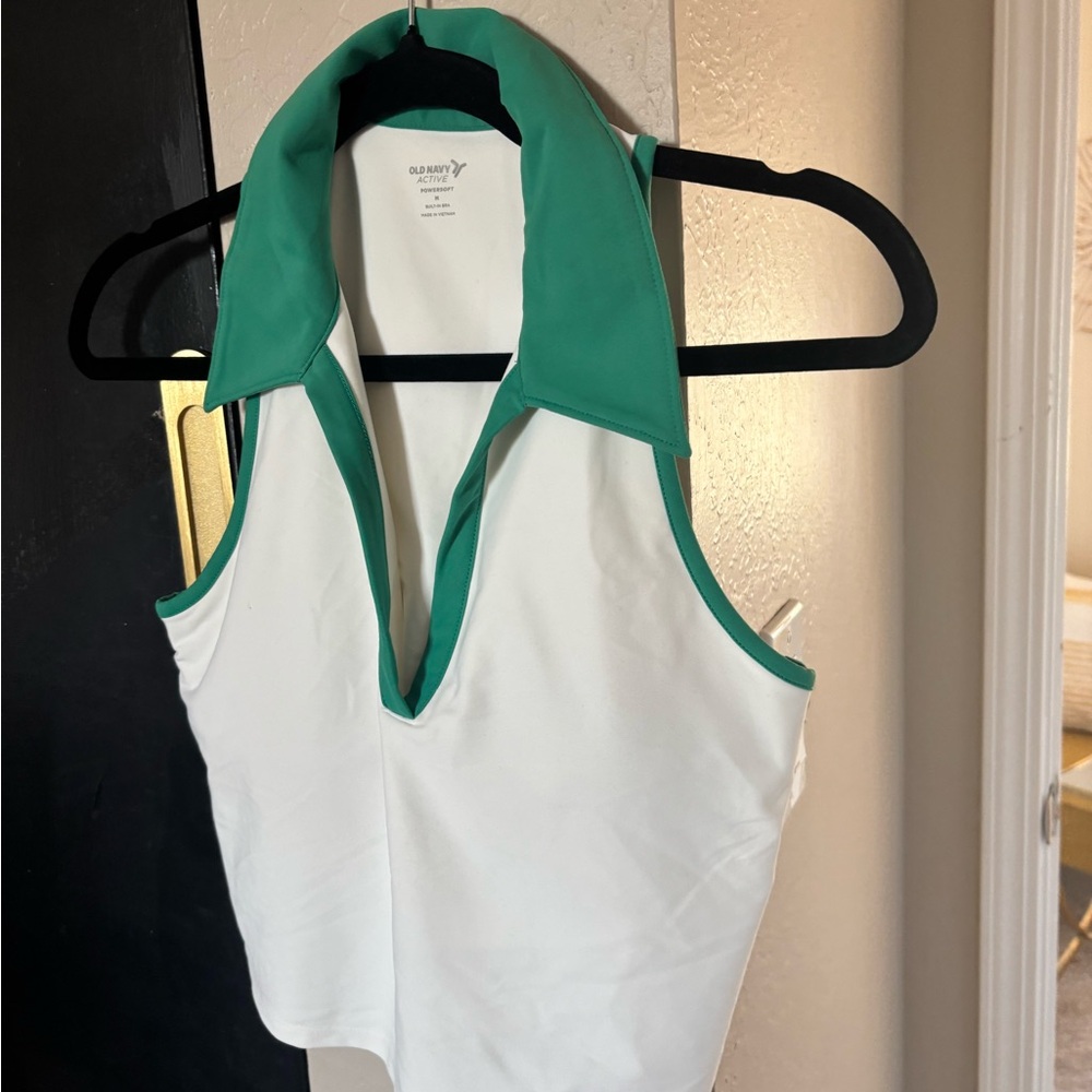 (Old Navy) Green and White Collared Tank Top